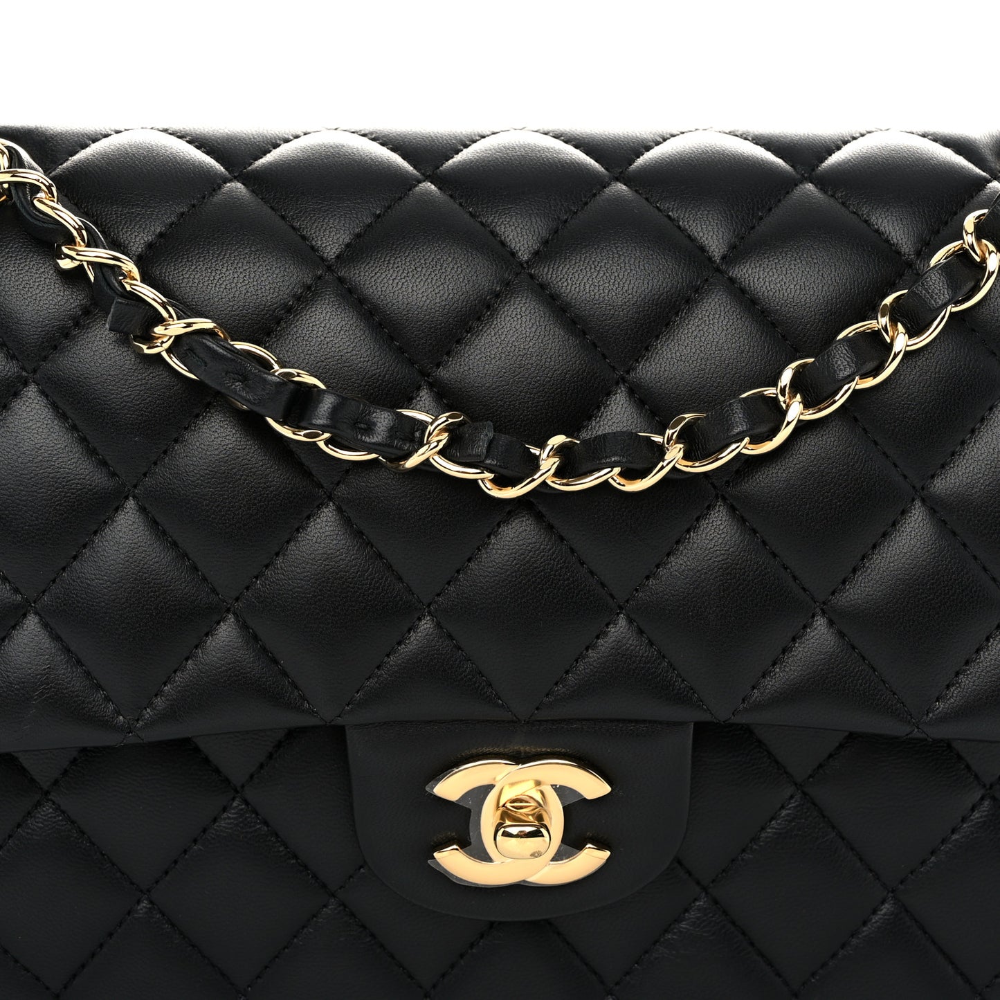 Lambskin Quilted Medium Double Flap Black