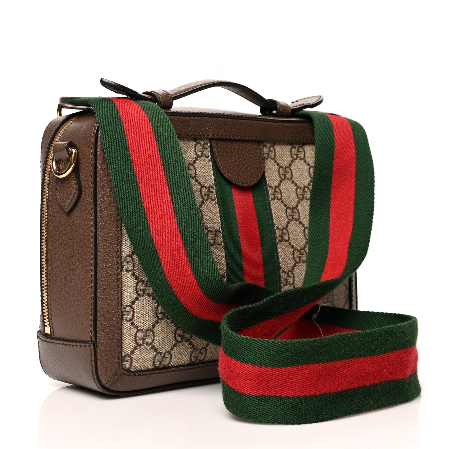 GG Supreme Monogram Web Small Ophidia Top Handle Shoulder Bag Brown