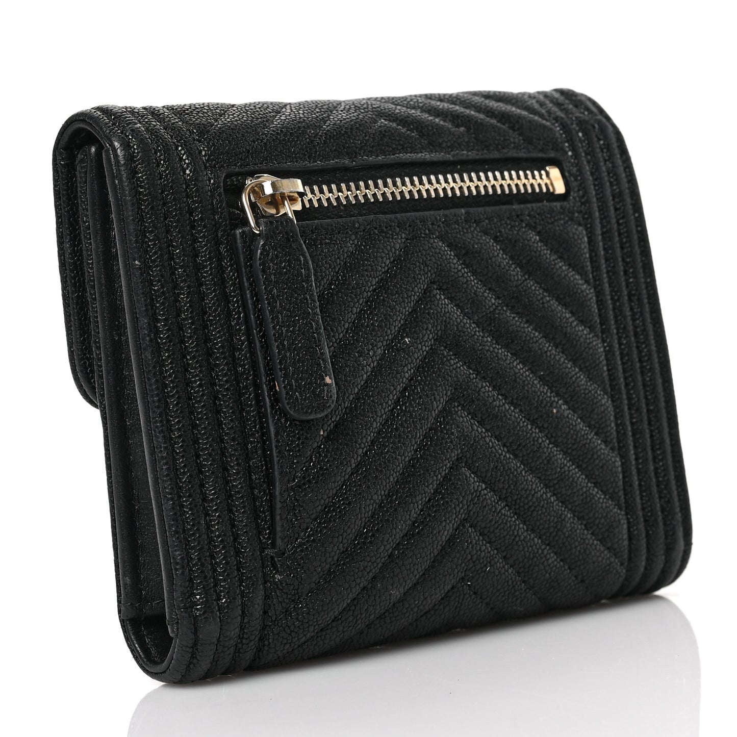 Caviar Chevron Quilted Boy Compact Wallet Black