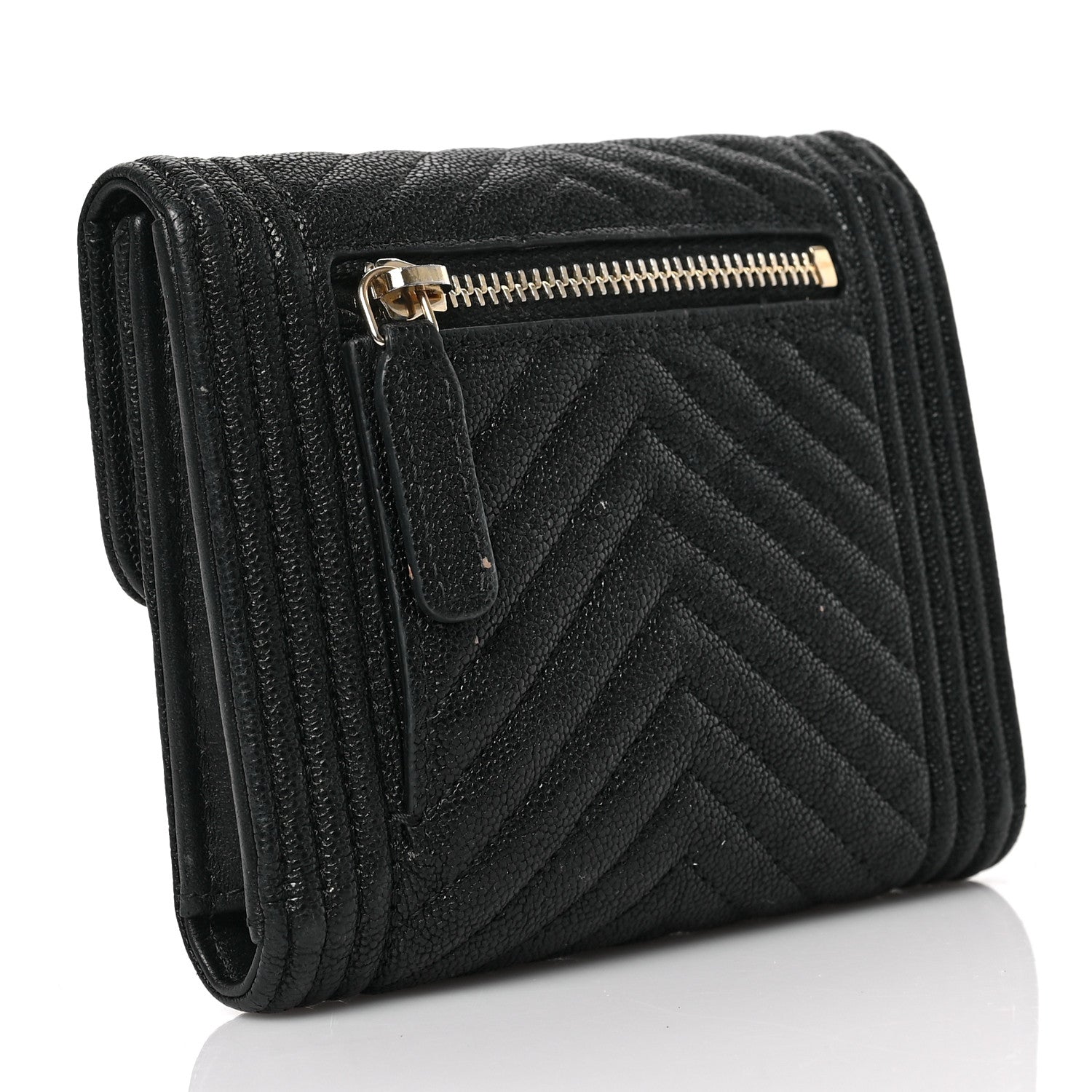 Chanel Caviar Chevron Quilted Boy Compact Wallet Black 6 of 6