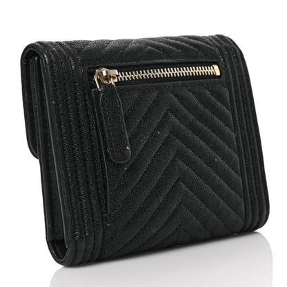 Chanel Caviar Chevron Quilted Boy Compact Wallet Black 6 of 6