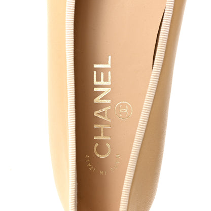 Chanel Lambskin Cap Toe CC Ballerina Flats 35.5 Beige Black 8 of 10