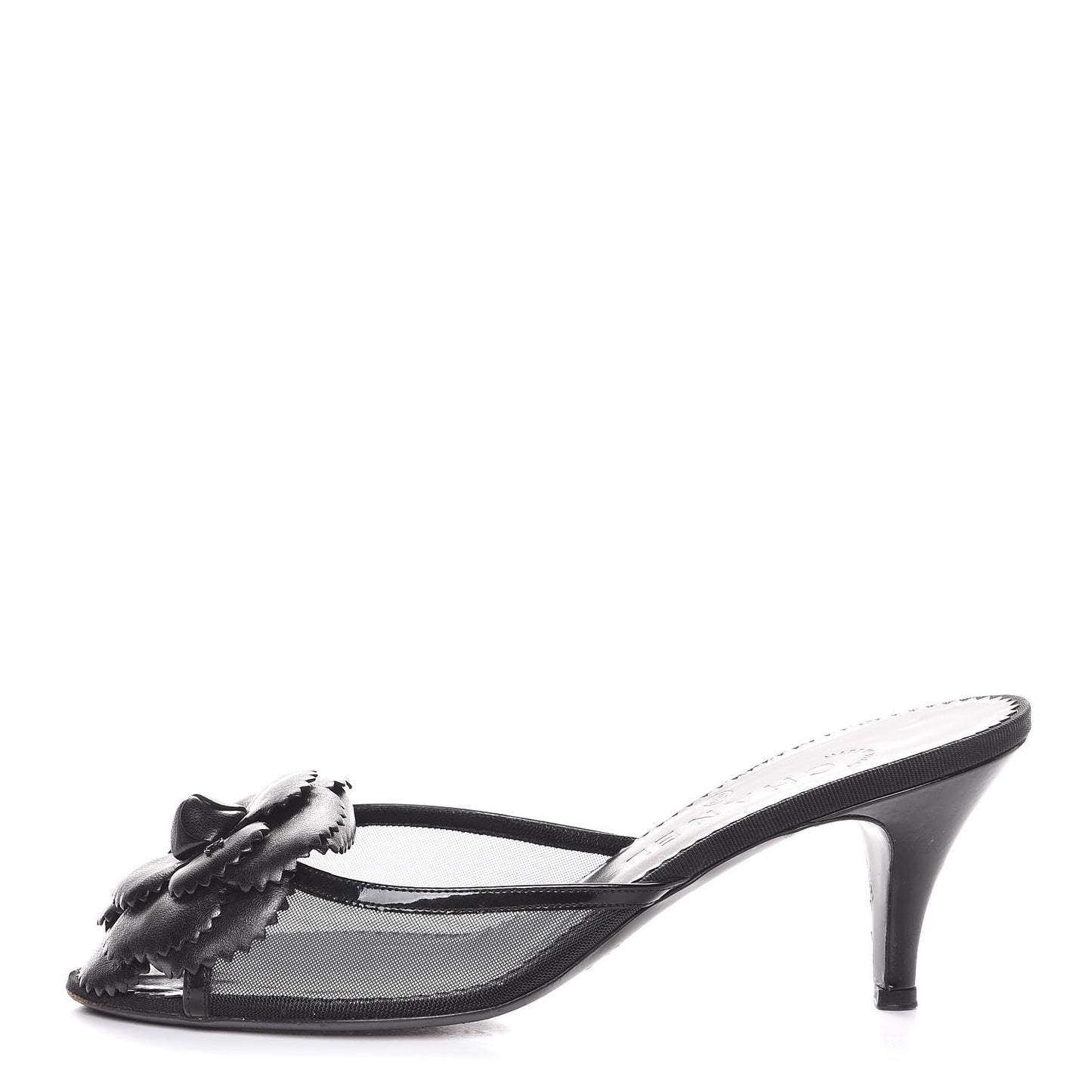 Lambskin Mesh Camellia Mules 38 Black