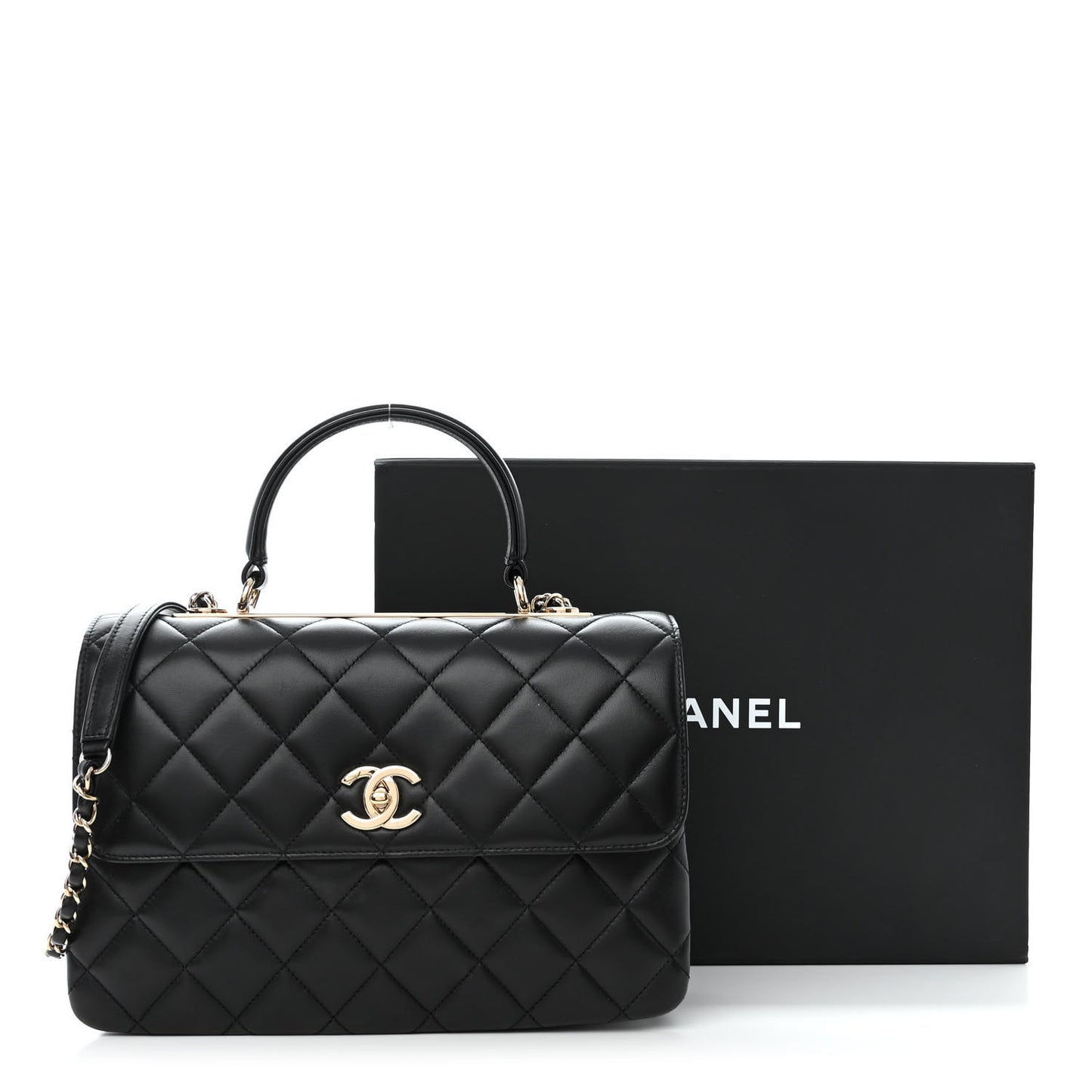 Lambskin Quilted Medium Trendy CC Flap Dual Handle Bag Black
