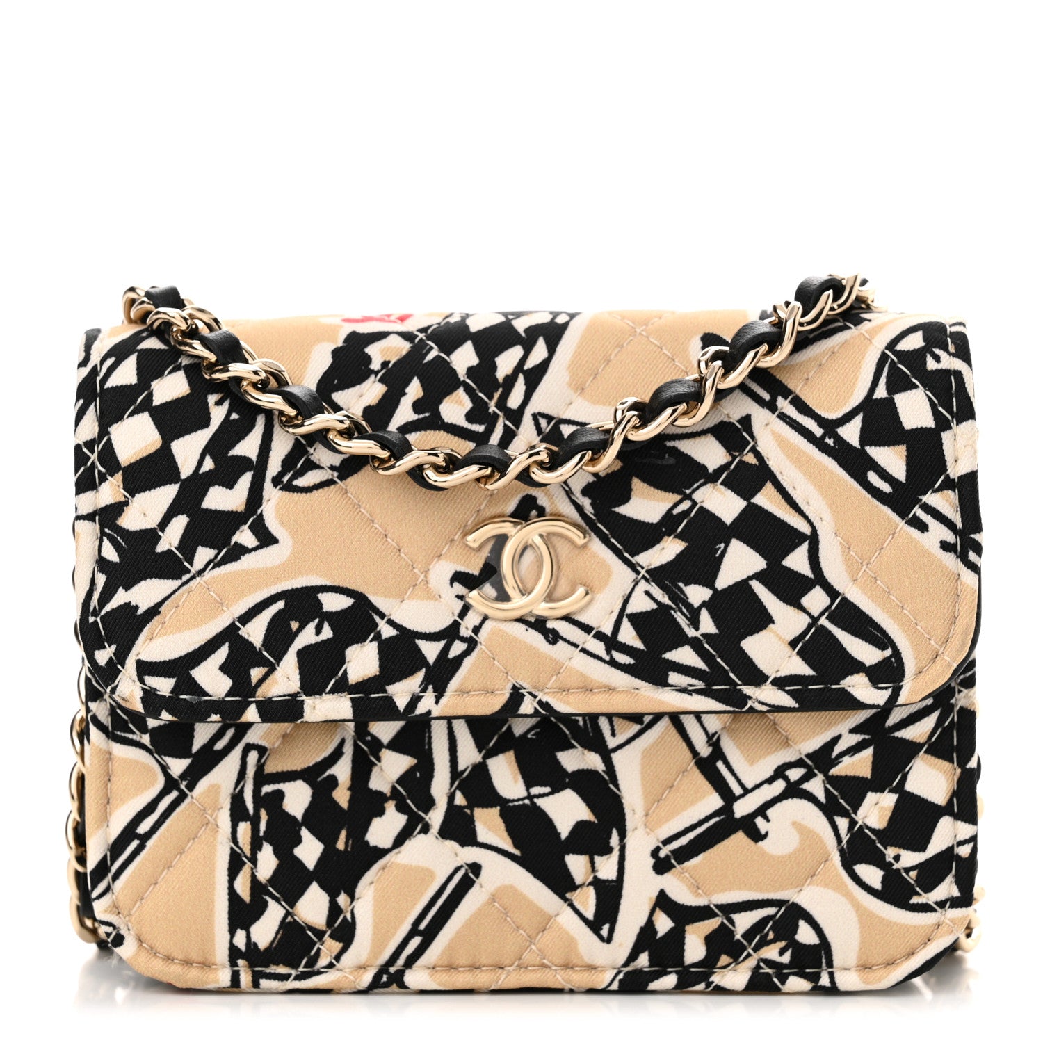 Chanel Canvas Check Flag Printed CC Clutch With Chain Beige Multicolor 1 of 12