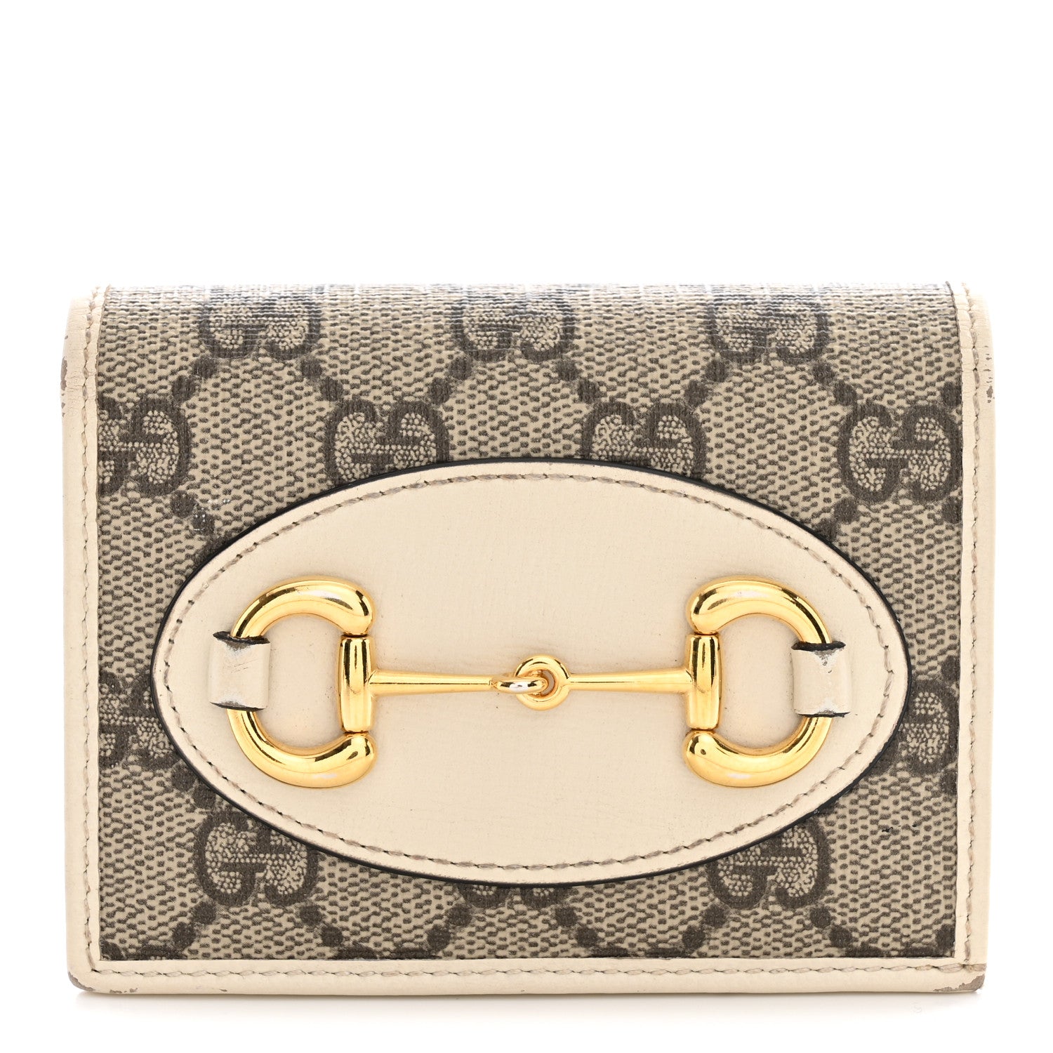 Gucci GG Supreme Monogram Azalea Calfskin Horsebit 1955 Card Case Wallet Beige Ebony Mystic White 1 of 14