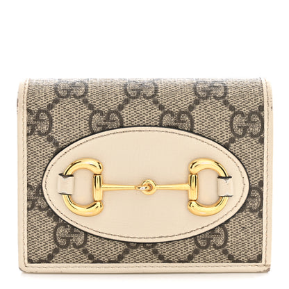 Gucci GG Supreme Monogram Azalea Calfskin Horsebit 1955 Card Case Wallet Beige Ebony Mystic White 1 of 14