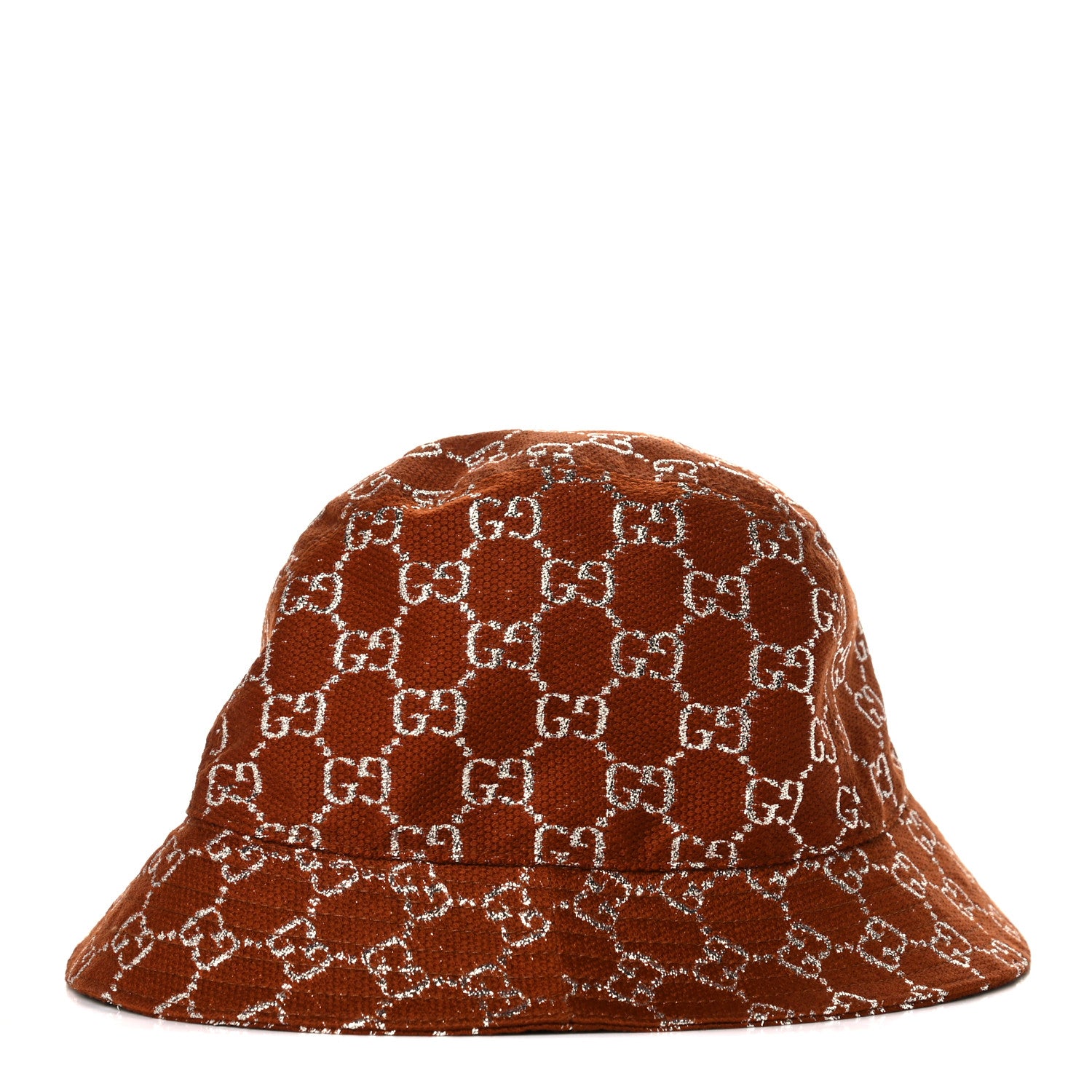 Gucci Canvas Lame GG Monogram Bucket Hat XS Burnt Orange Silver 1 of 8