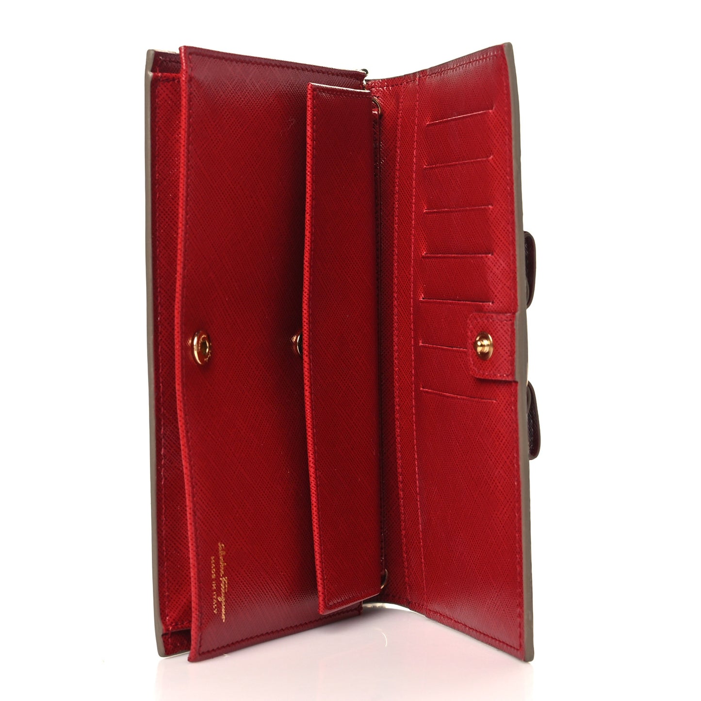 Hammered Calfskin Vara Bow Chain Wallet Red