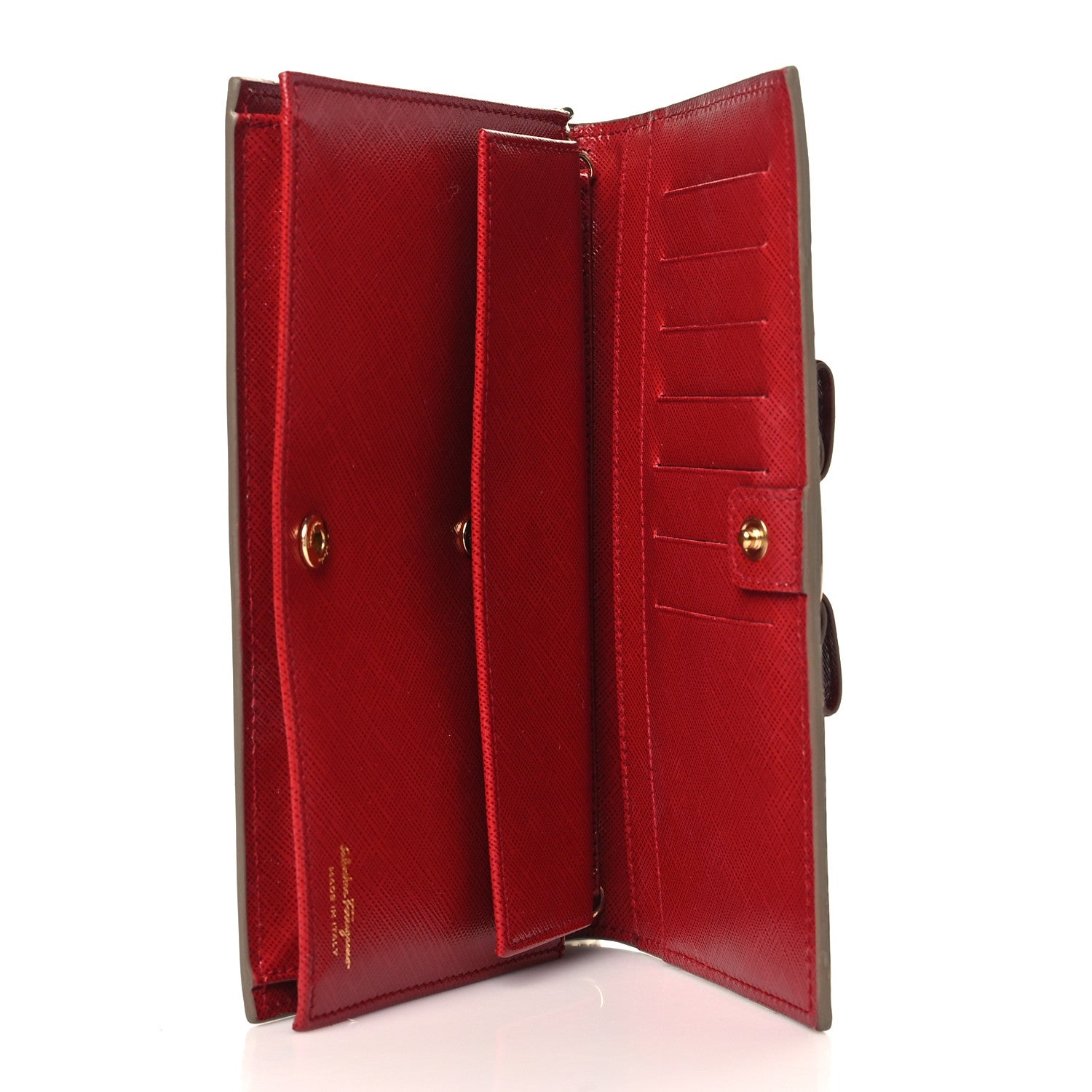 Salvatore Ferragamo Hammered Calfskin Vara Bow Chain Wallet Red 4 of 10