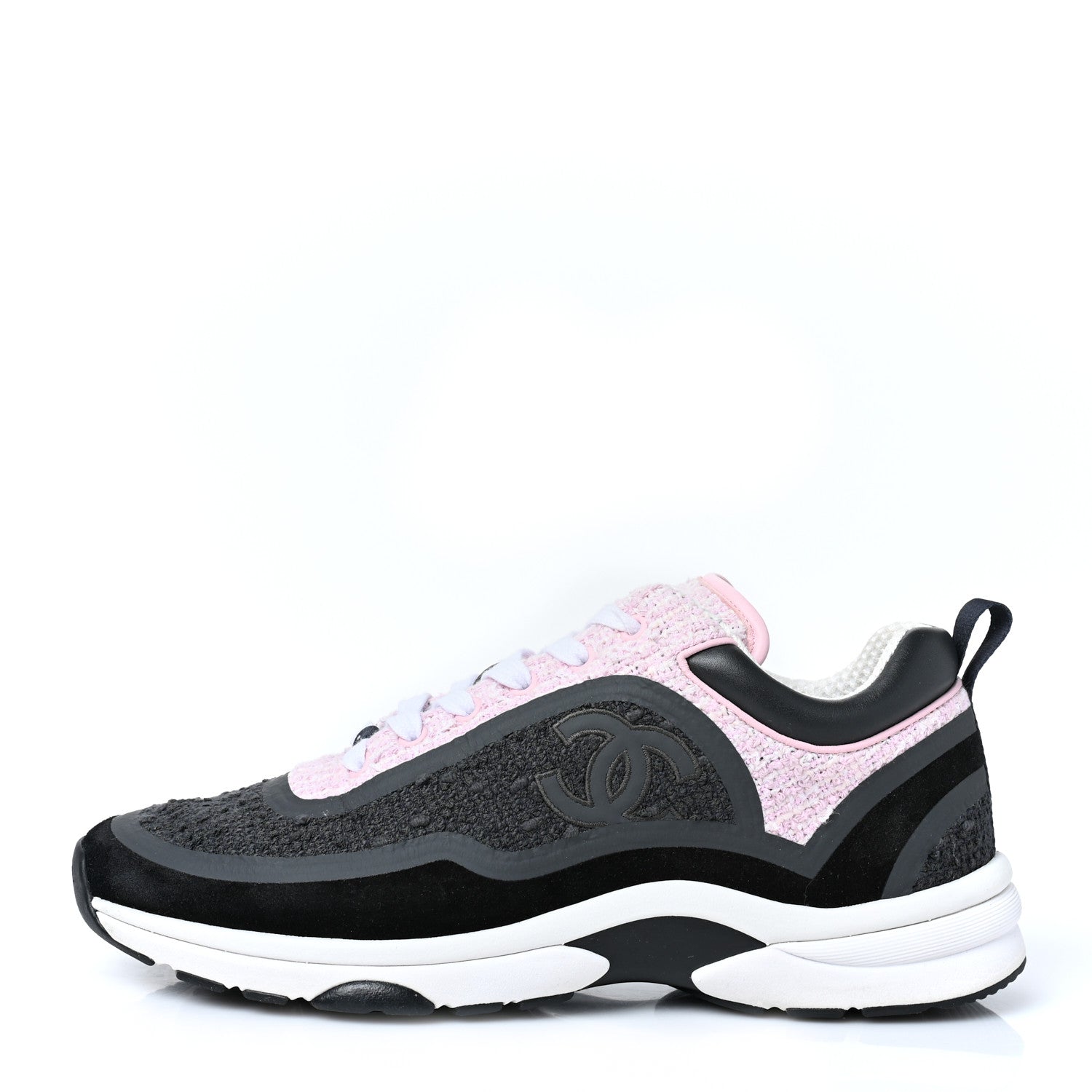 Chanel Tweed Suede Calfskin CC Sneakers 40 Gray Pink 1 of 8