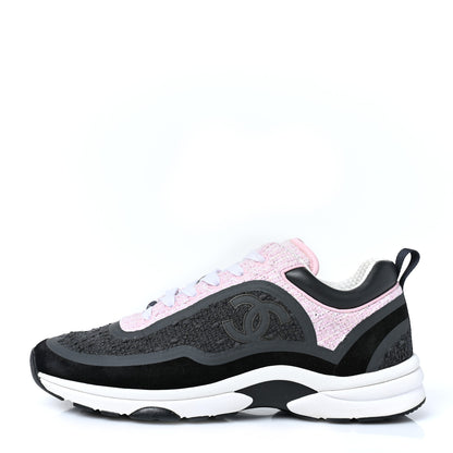 Chanel Tweed Suede Calfskin CC Sneakers 40 Gray Pink 1 of 8