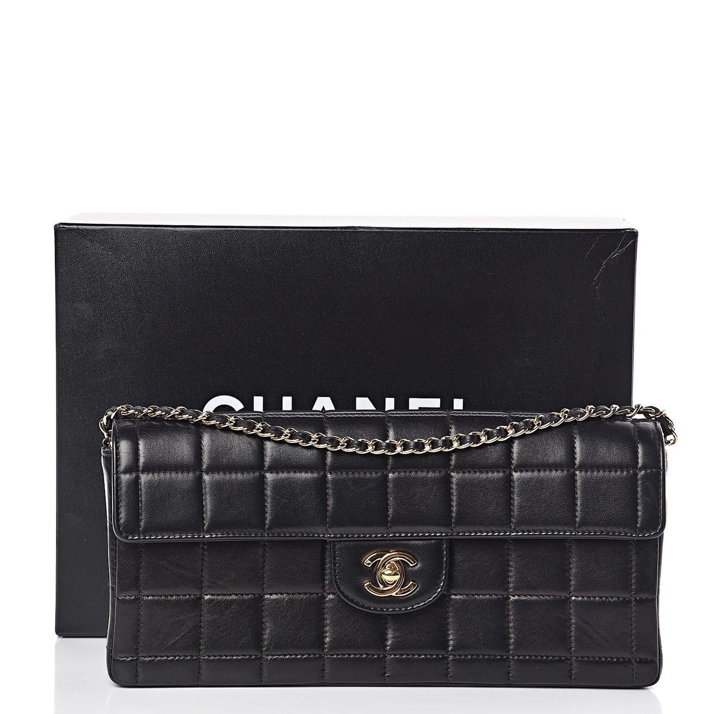 Lambskin East West Chocolate Bar Flap Black