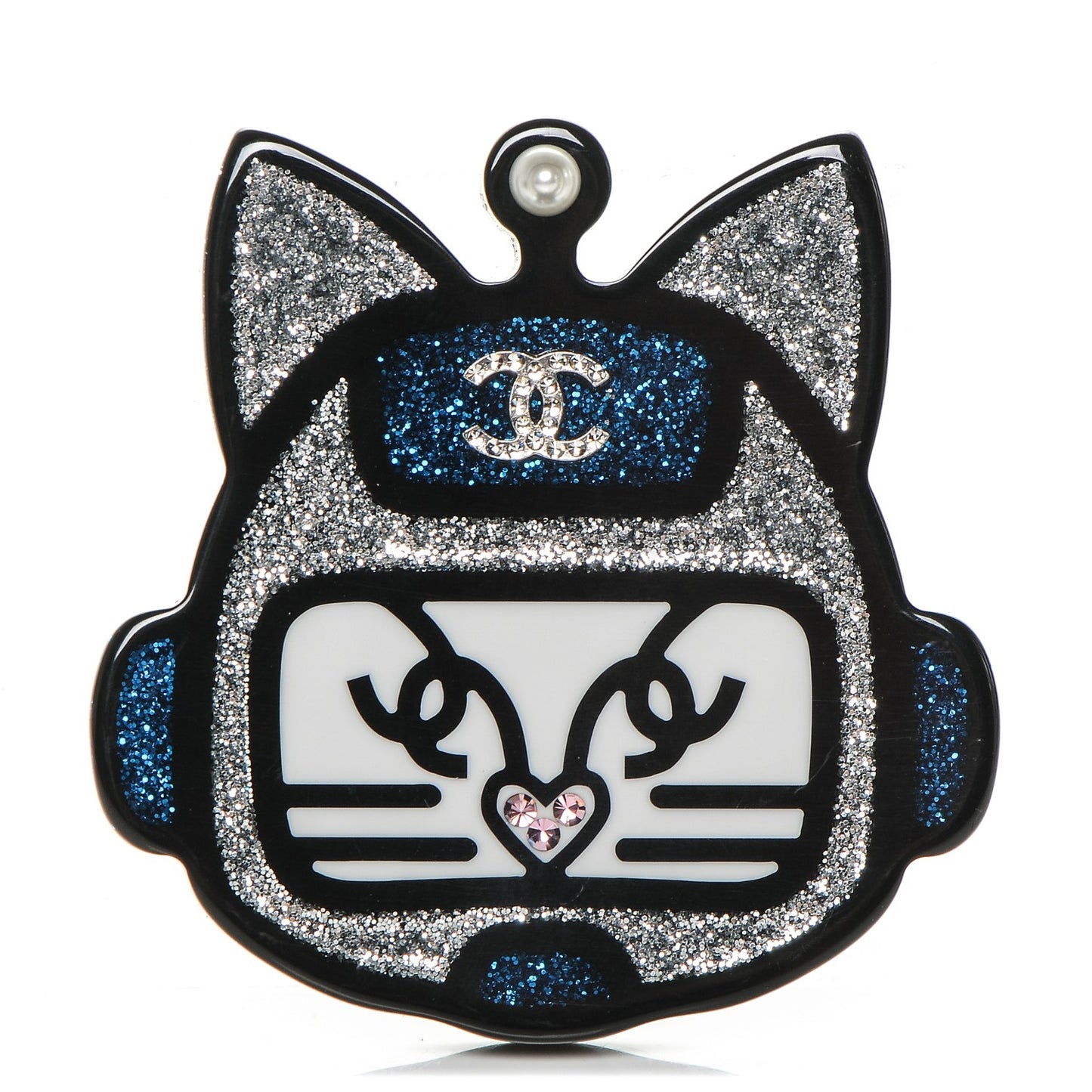 Resin Emoji Robot Cat Brooch Silver Blue