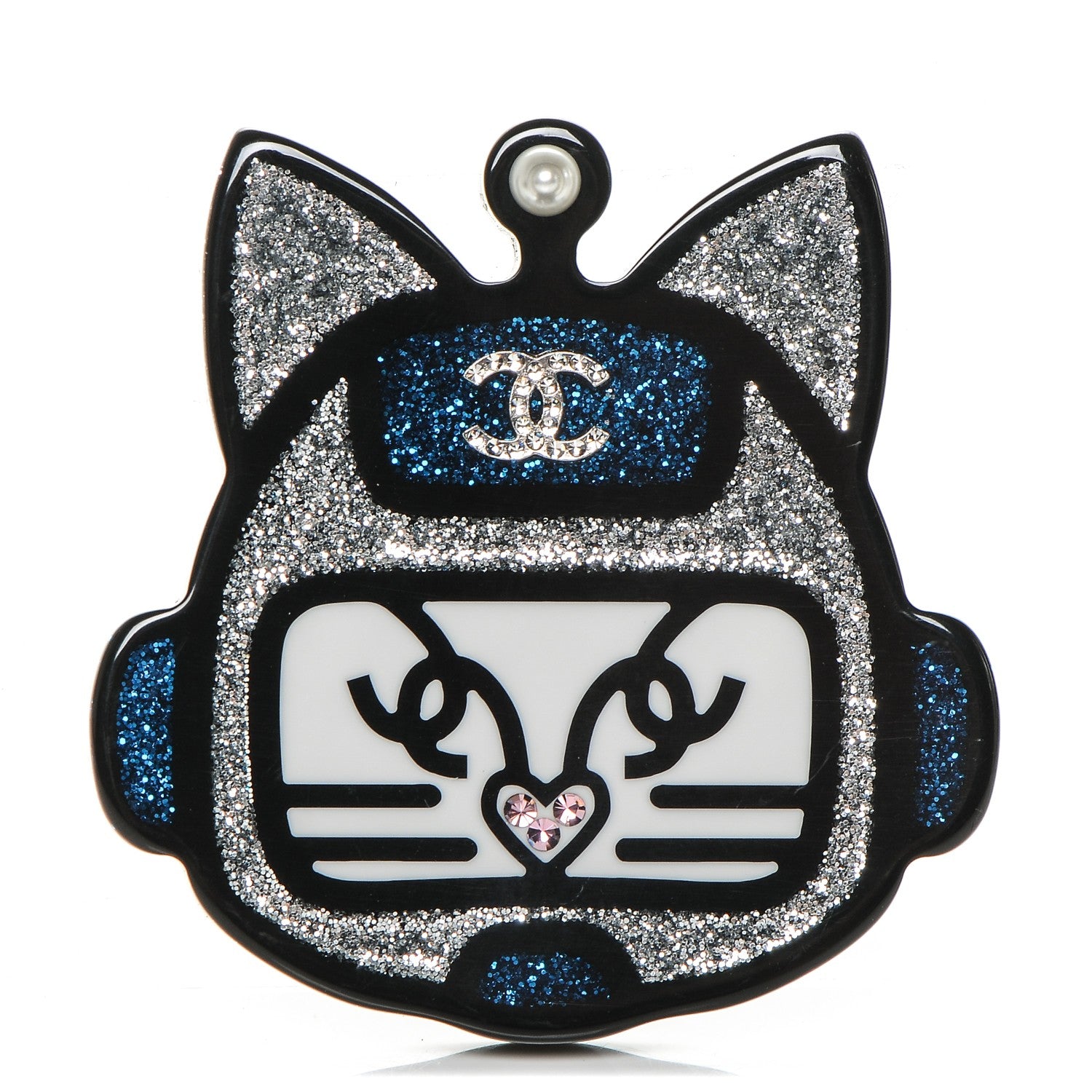 Chanel Resin Emoji Robot Cat Brooch Silver Blue 1 of 4