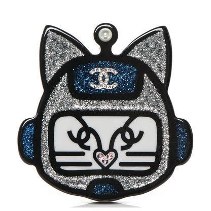 Chanel Resin Emoji Robot Cat Brooch Silver Blue 1 of 4