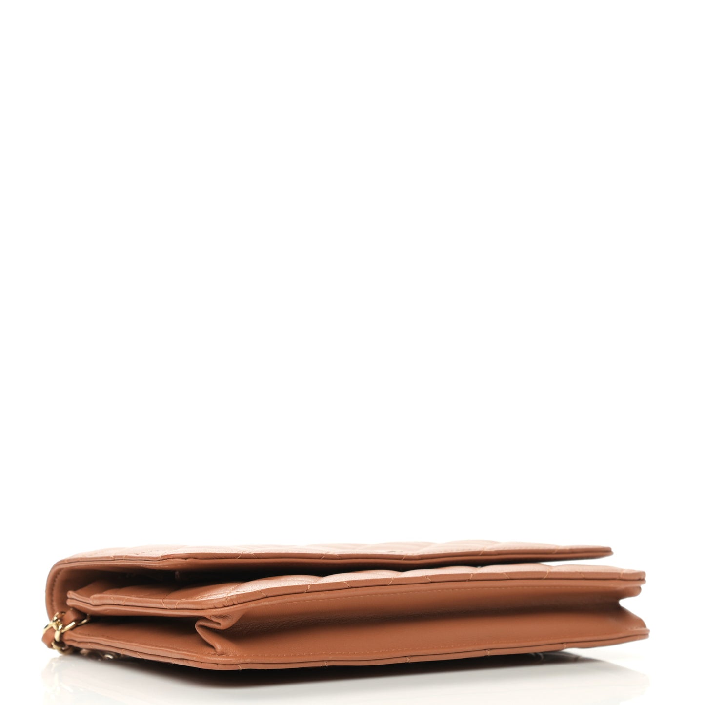 Lambskin Quilted Wallet on Chain WOC Dark Beige