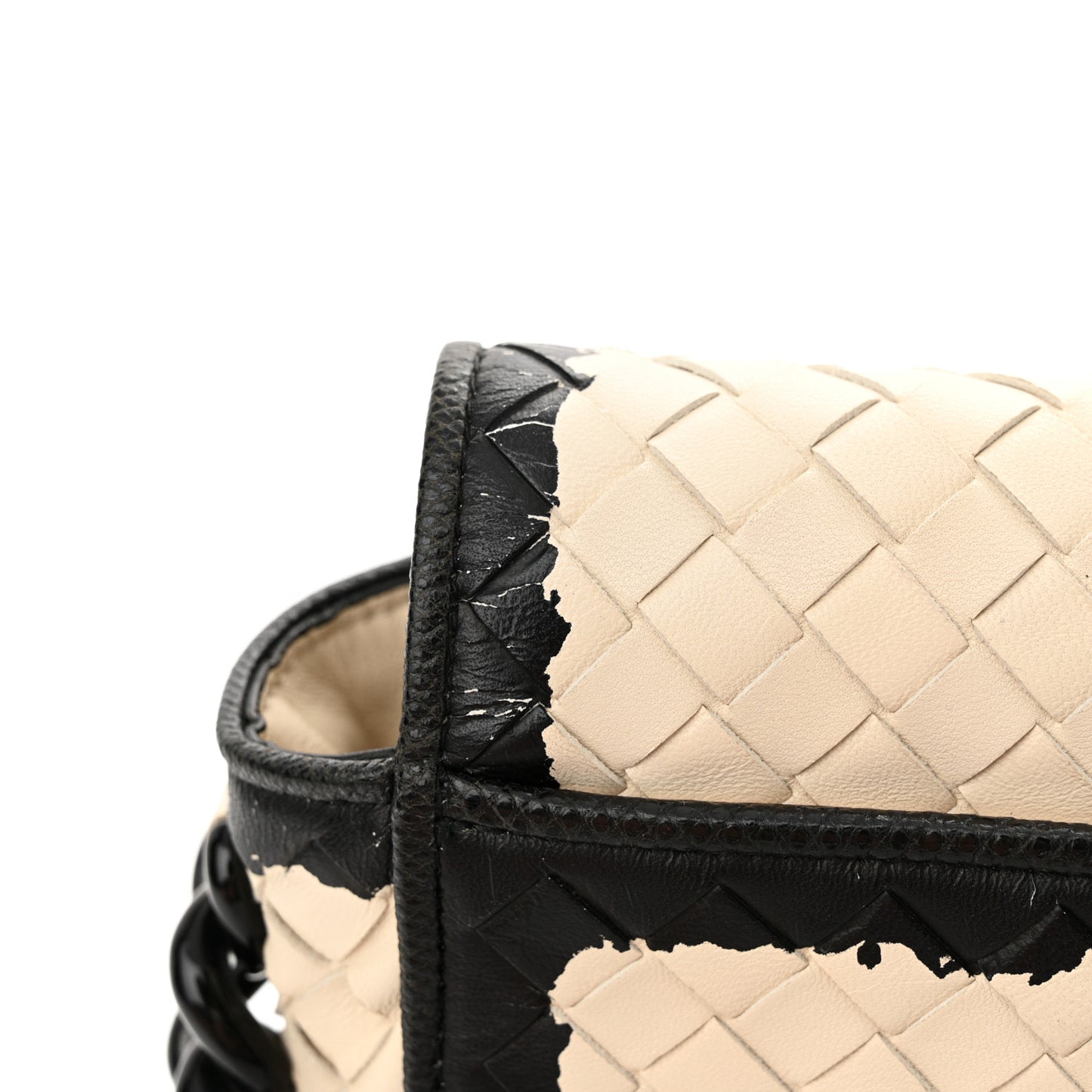 Nappa Karung Intrecciato Glass Pearl Shoulder Bag White Black