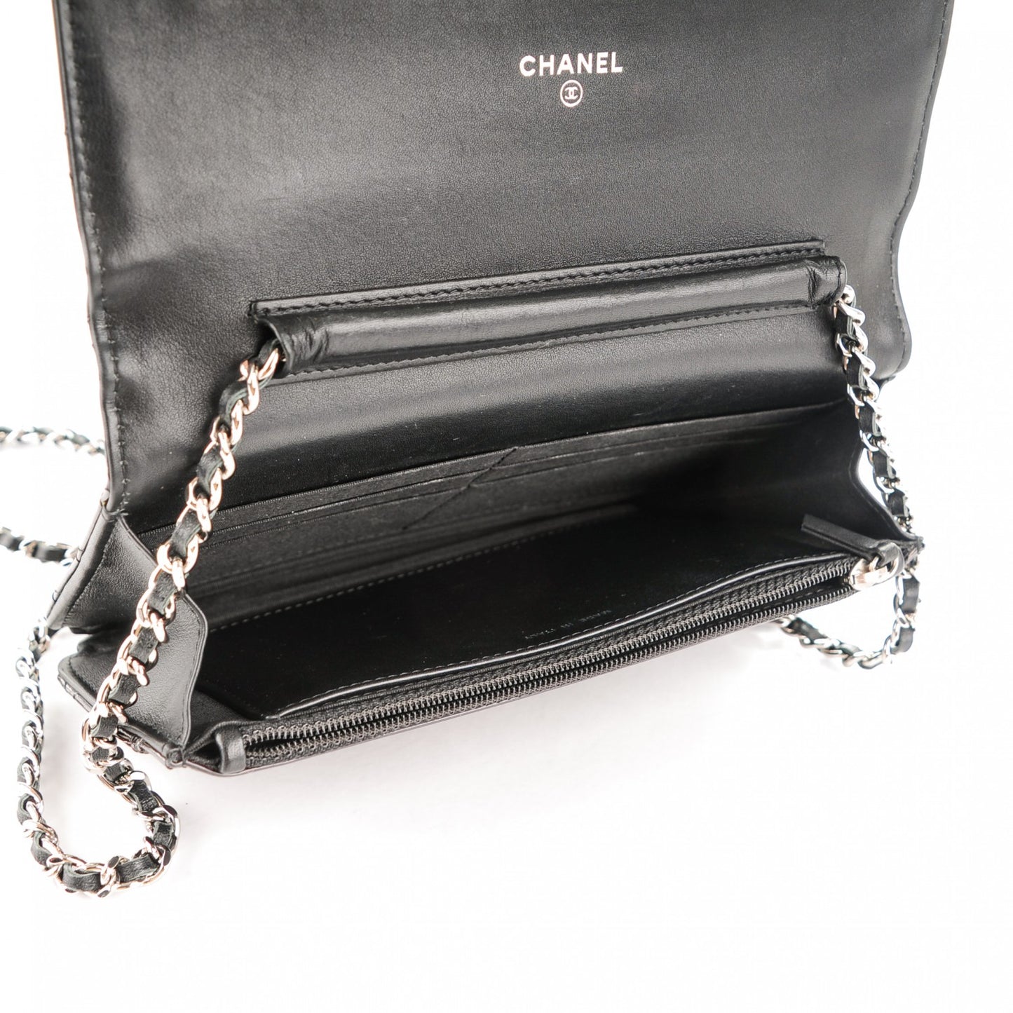 Patent Quilted Brilliant Wallet On Chain WOC Black