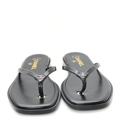 Chanel Goatskin CC Times Square Thong Sandals 39 Black 3 of 10