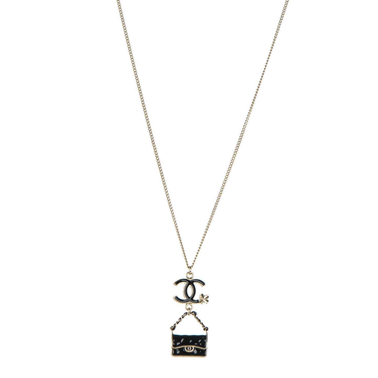 Enamel Charming Chic Classic Flap CC Charm Necklace Black
