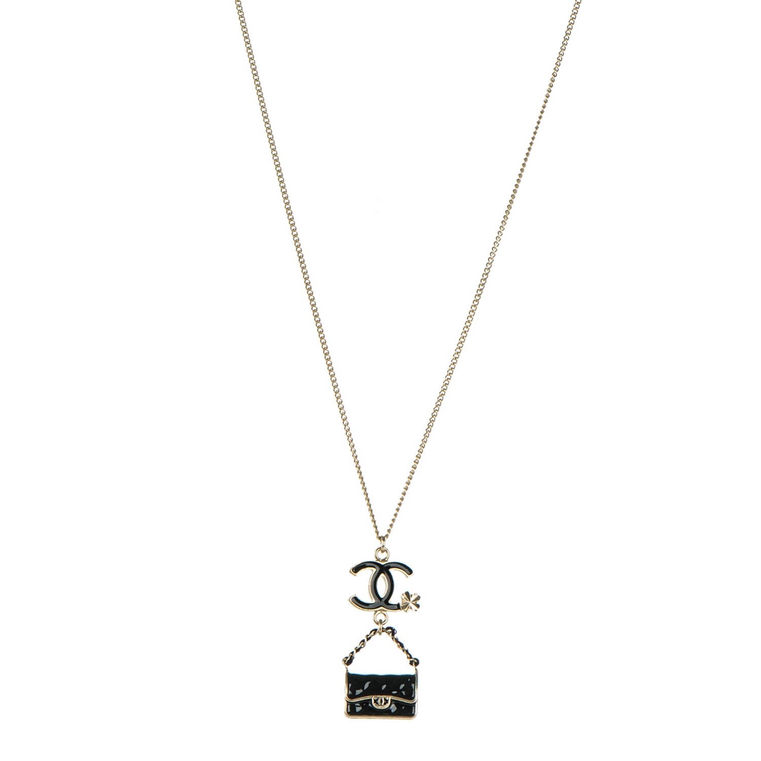 Chanel Enamel Charming Chic Classic Flap CC Charm Necklace Black 1 of 4