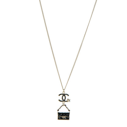 Chanel Enamel Charming Chic Classic Flap CC Charm Necklace Black 1 of 4