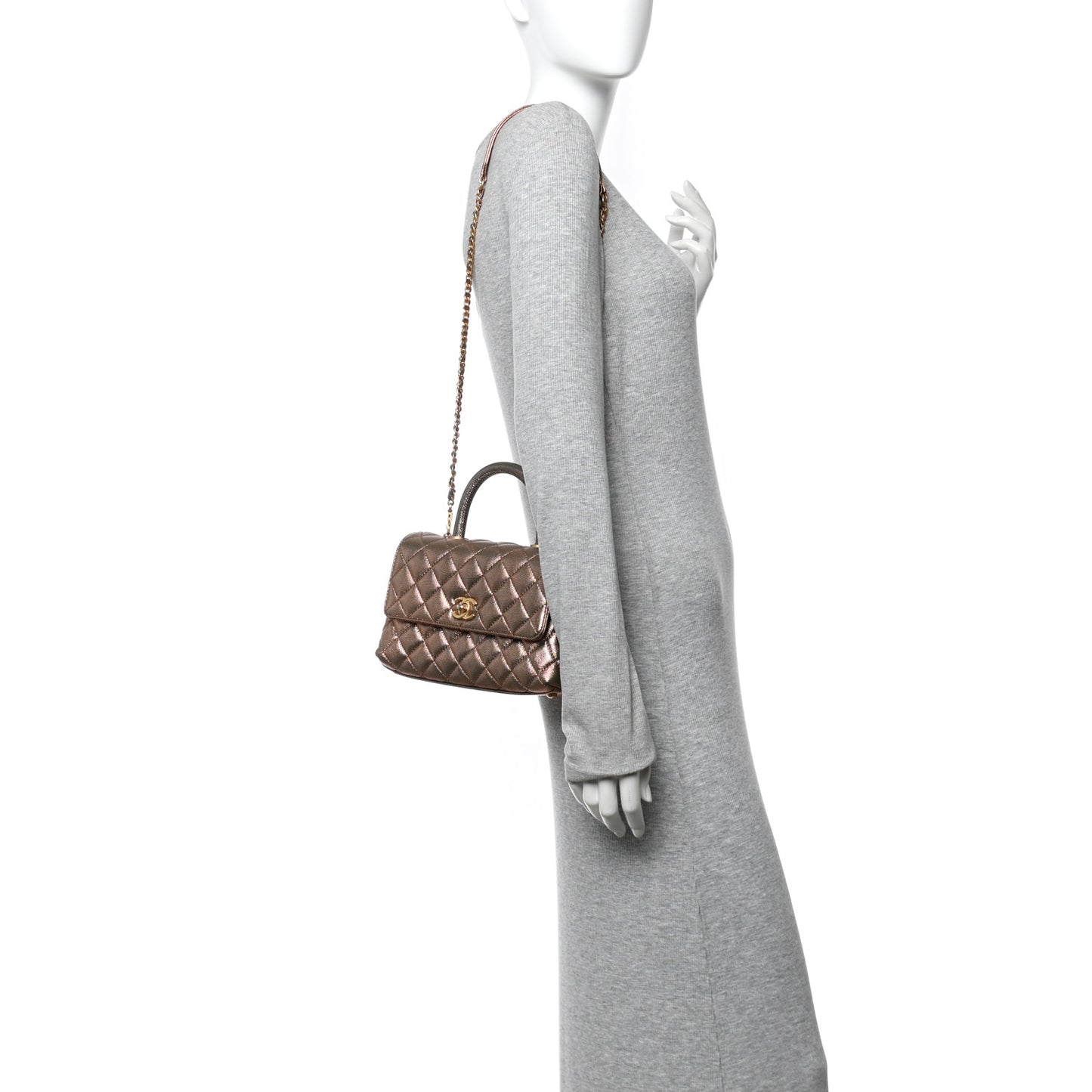 Metallic Caviar Quilted Mini Coco Handle Flap Gold