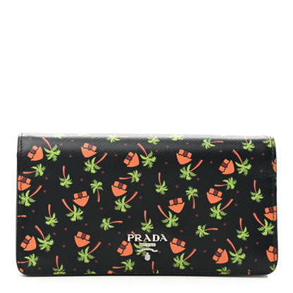 Prada Saffiano Palm Tree Print Chain Wallet Black 1 of 7