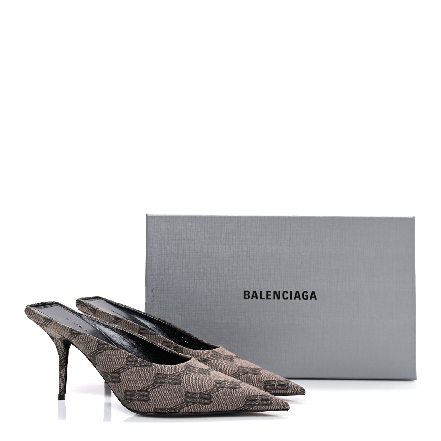 Balenciaga BB Monogram Square Knife 80mm Mule Pumps 38.5 Dark Mink Grey Dark Brown 12 of 12