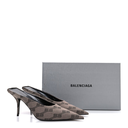 Balenciaga BB Monogram Square Knife 80mm Mule Pumps 38.5 Dark Mink Grey Dark Brown 12 of 12