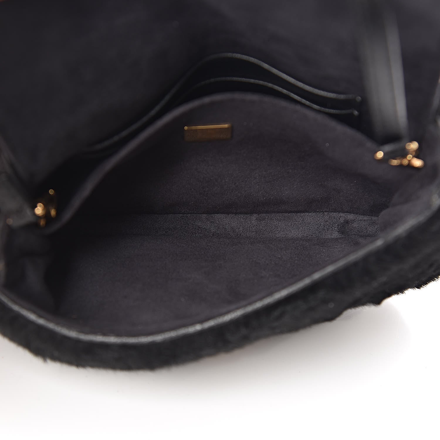 Fendi Shearling Shiny Nappa Micro Baguette Black 5 of 10