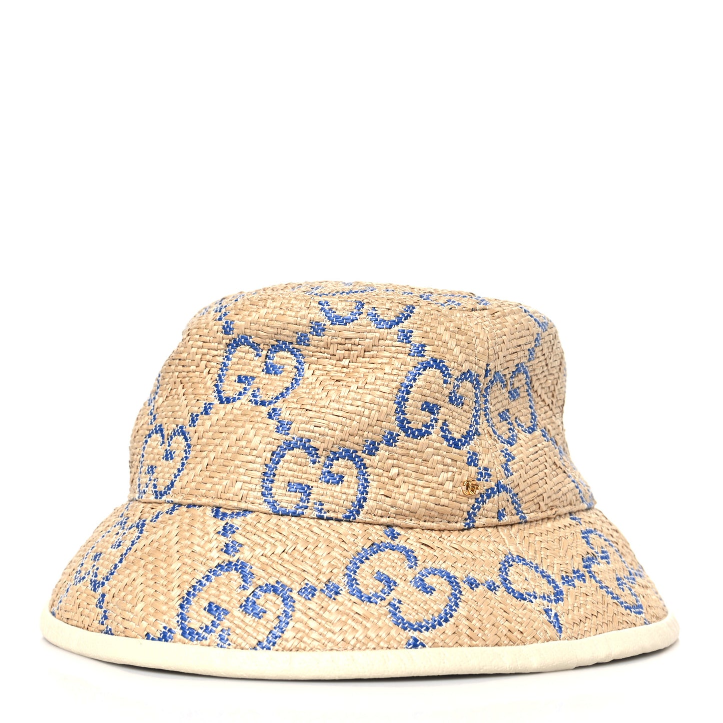 Raffia GG Monogram Embroidered Fedora Hat XS Beige Blue