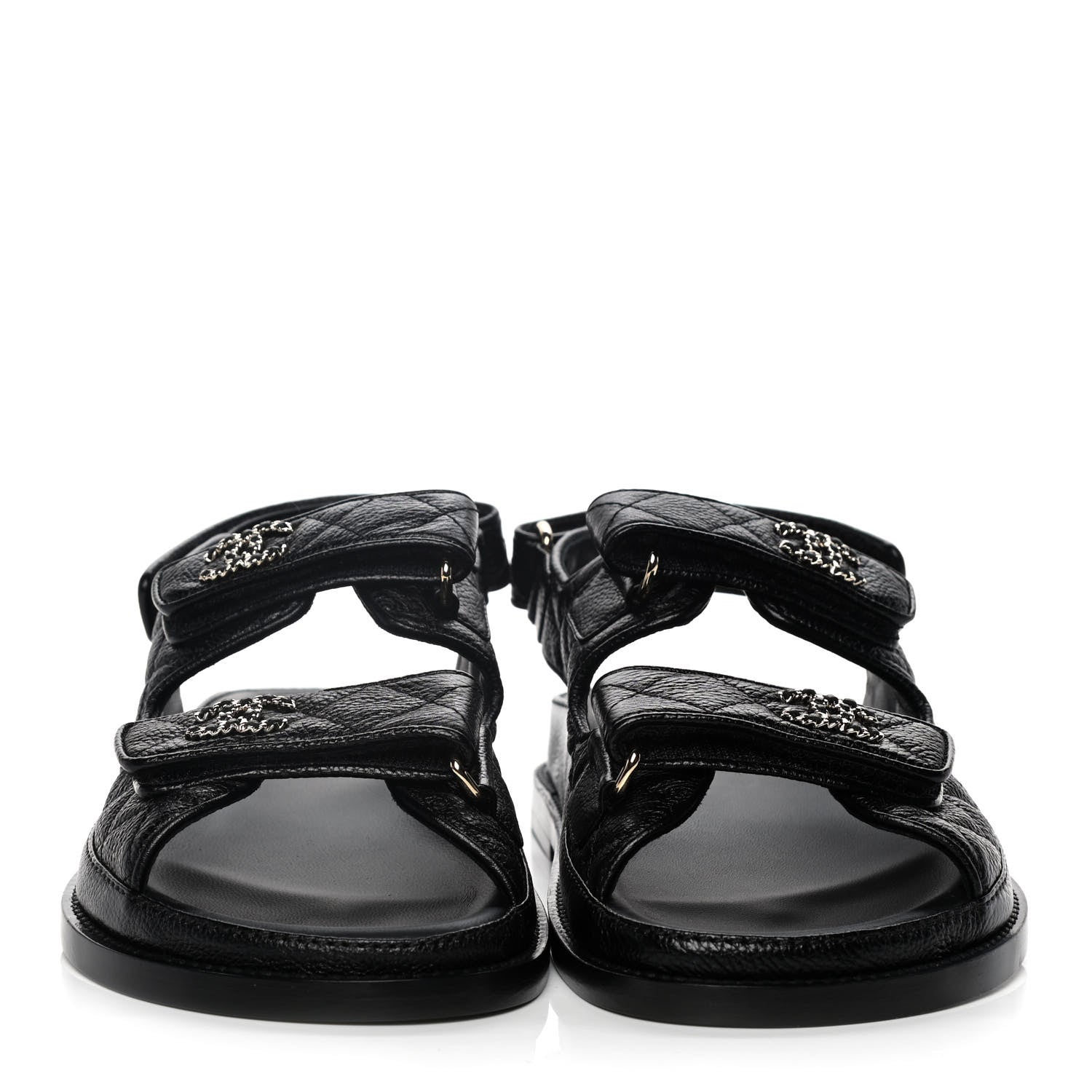 Chanel Grained Calfskin Velcro Dad Sandals 37 Black 2 of 10