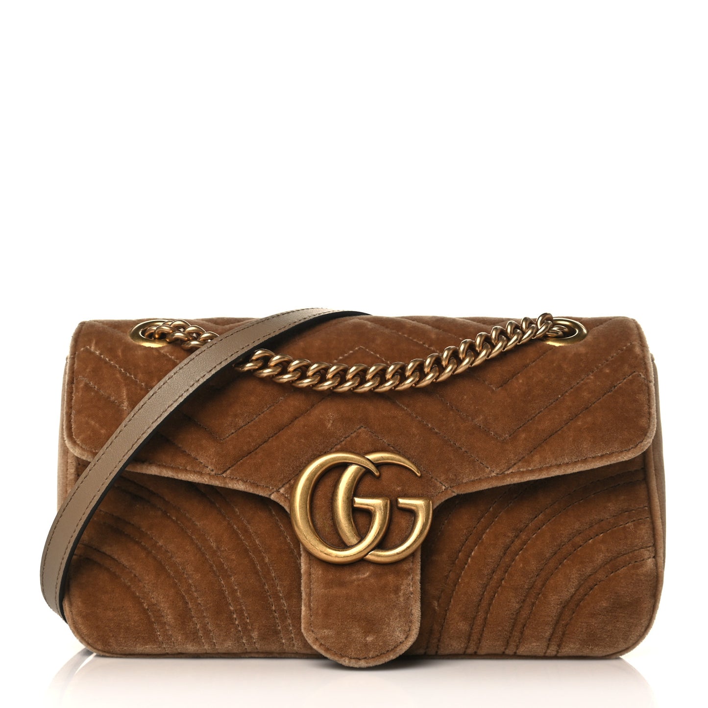 Velvet Matelasse Small GG Marmont Shoulder Bag Taupe
