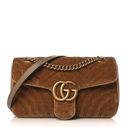Gucci Velvet Matelasse Small GG Marmont Shoulder Bag Taupe 1 of 10