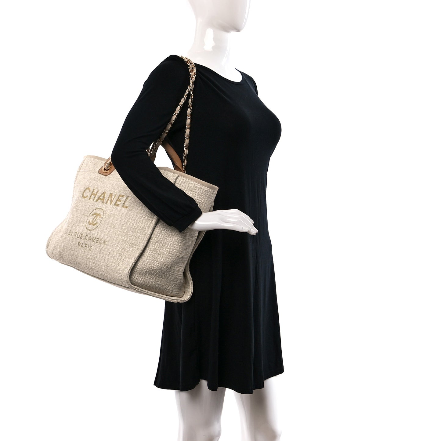 Mixed Fibers Calfskin Medium Deauville Tote Light Beige