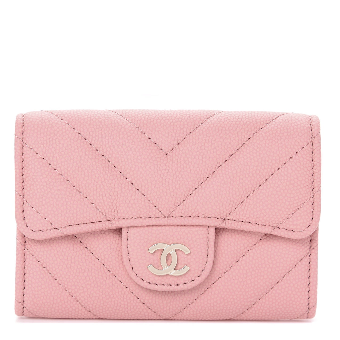 Matte Caviar Chevron Quilted Flap Card Holder Pink