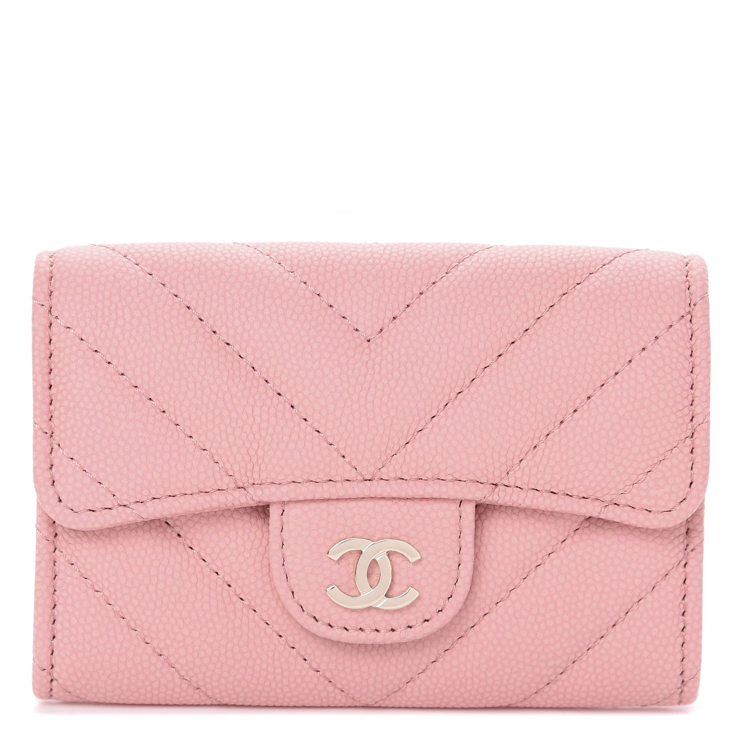 Chanel Matte Caviar Chevron Quilted Flap Card Holder Pink 1 of 8