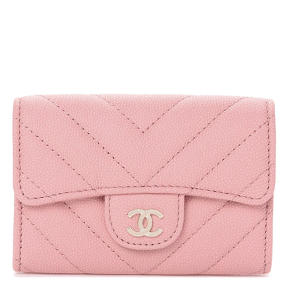 Chanel Matte Caviar Chevron Quilted Flap Card Holder Pink 1 of 8