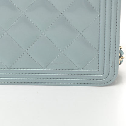 Chanel Metallic Patent Calfskin Quilted Boy Wallet on Chain WOC Light Blue 14 of 15