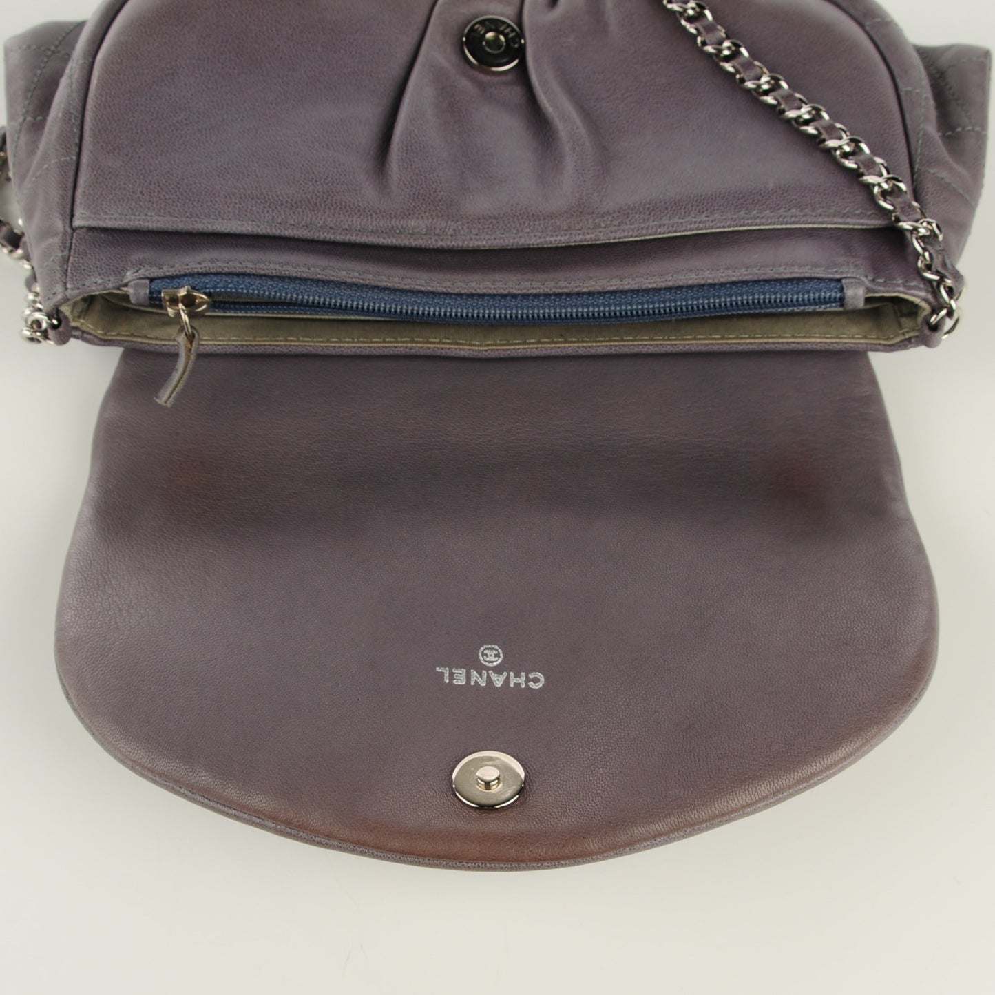 Lambskin Half Moon Wallet On Chain WOC Blue
