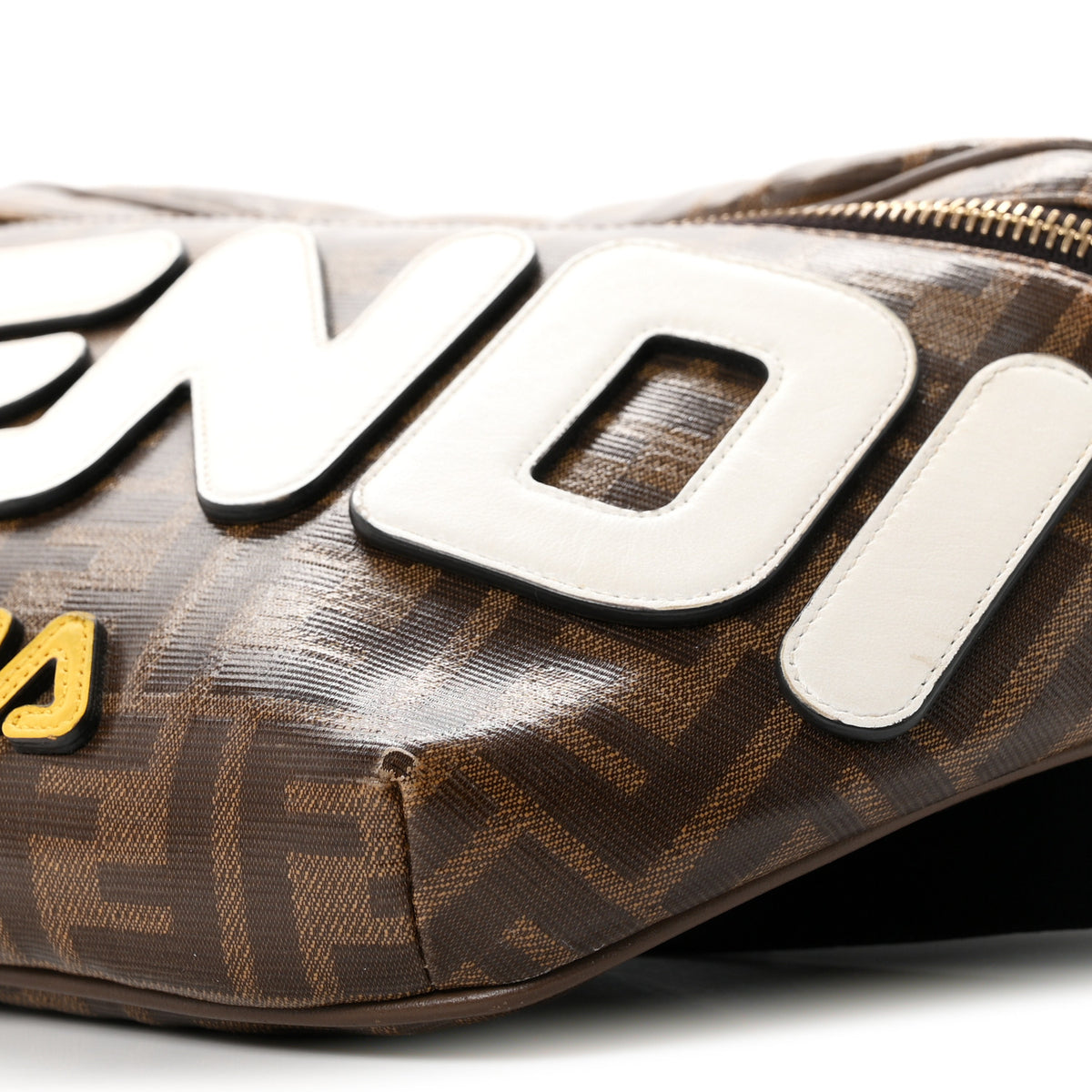 Fendi X FILA Glazed Fabric Vitello Century FF 1974 Mania Belt Bag Mogano Panna White 10 of 10