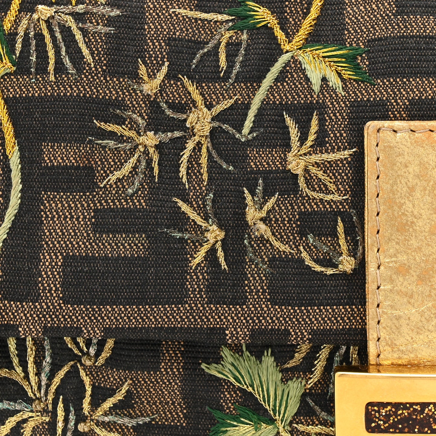 Zucca Floral Embroidered Baguette Tobacco Gold