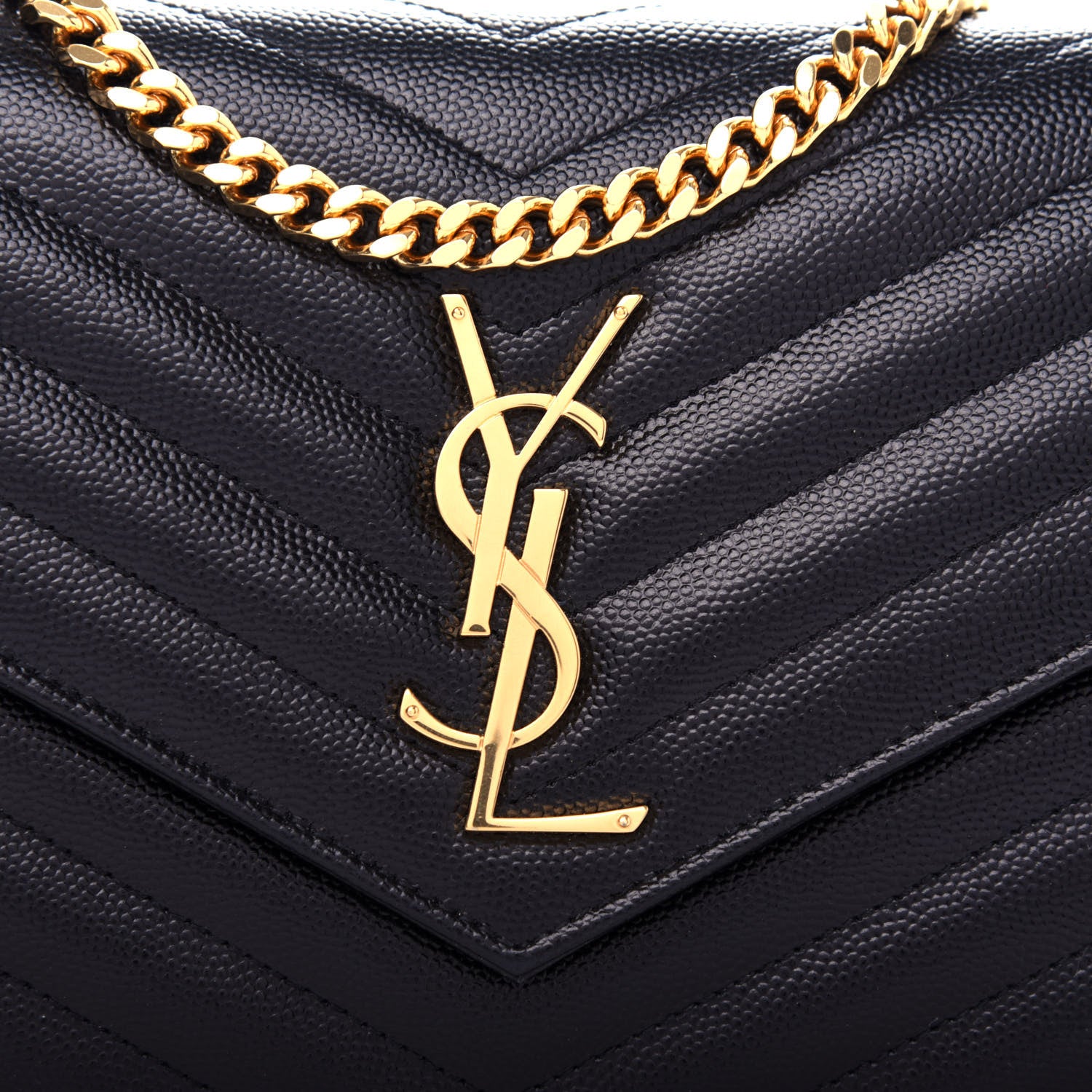 Saint Laurent Grain De Poudre Matelasse Chevron Monogram Chain Wallet Black 10 of 10