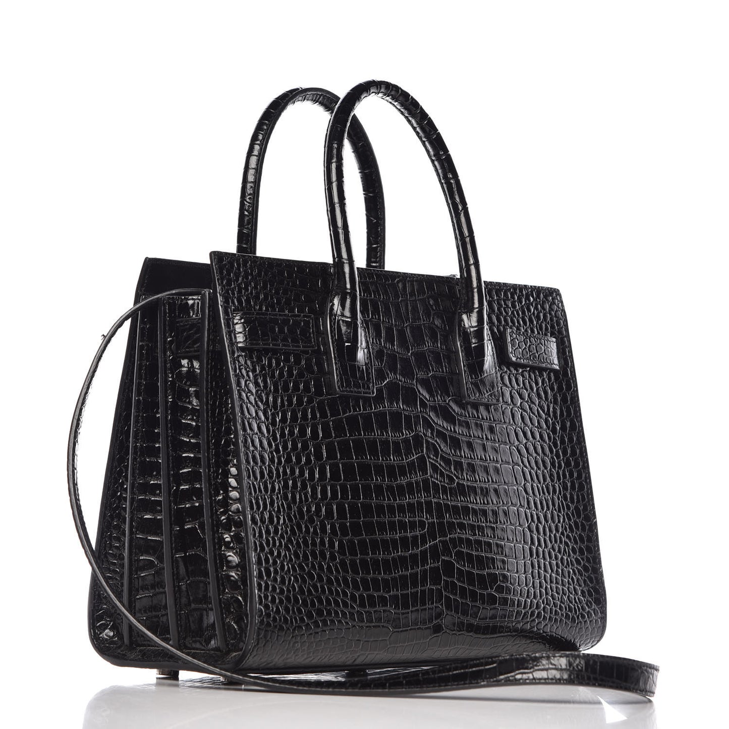 Calfskin Crocodile Embossed Baby Sac De Jour Black
