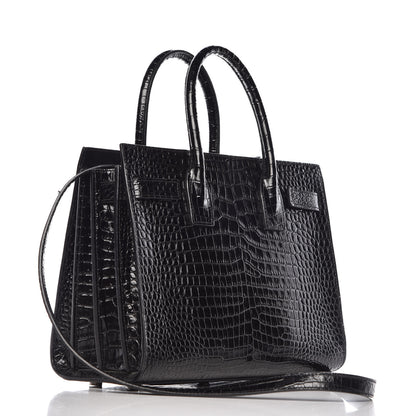 Saint Laurent Calfskin Crocodile Embossed Baby Sac De Jour Black 3 of 10
