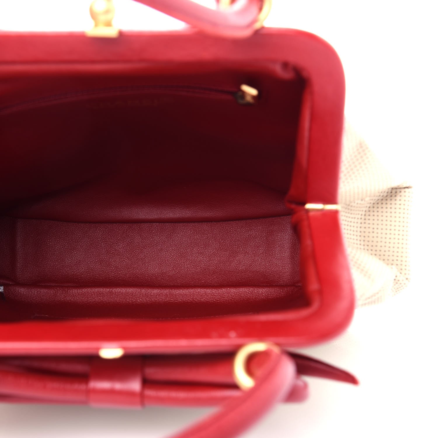 Chanel Perforated Lambskin Kiss Lock Light Beige Red 5 of 12