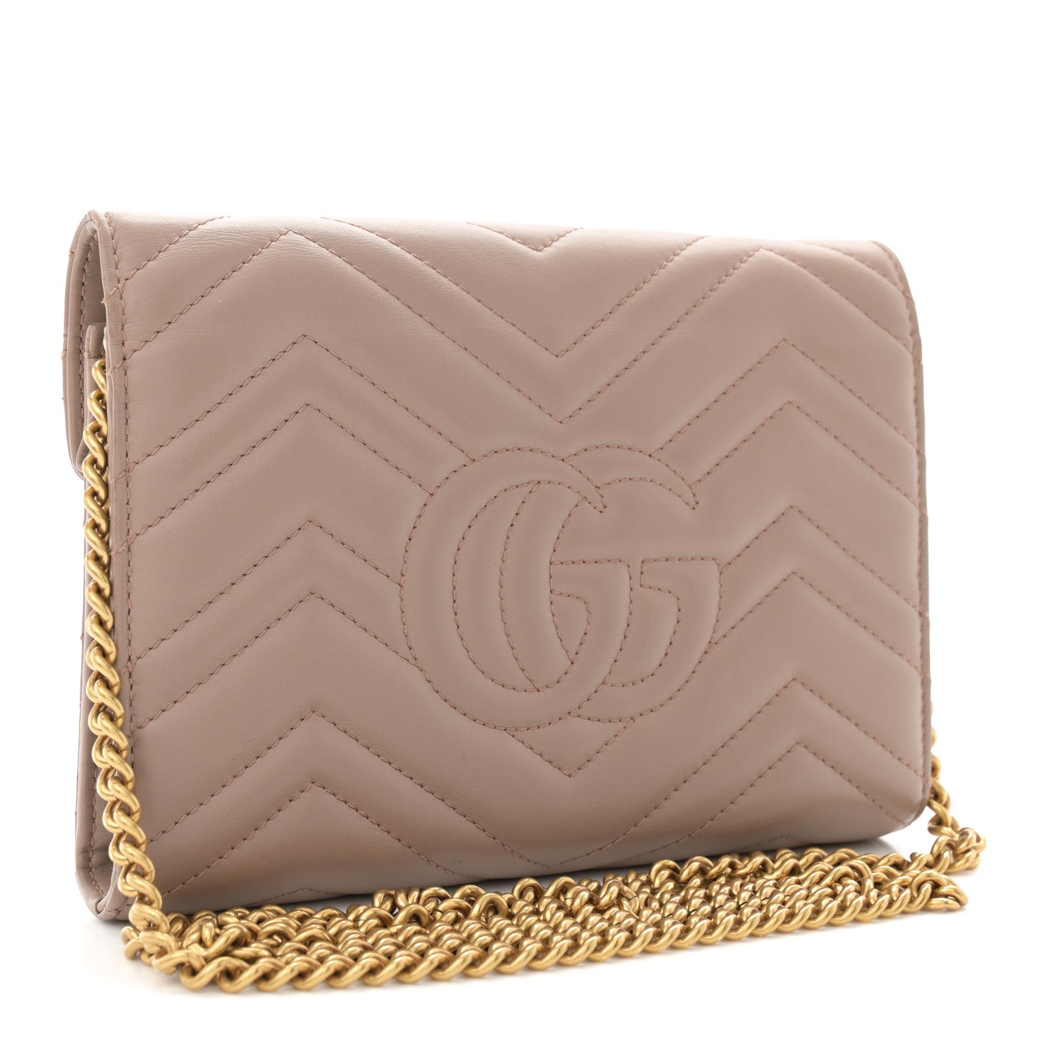Gucci Calfskin Matelasse GG Marmont Chain Wallet Porcelain Rose 3 of 14