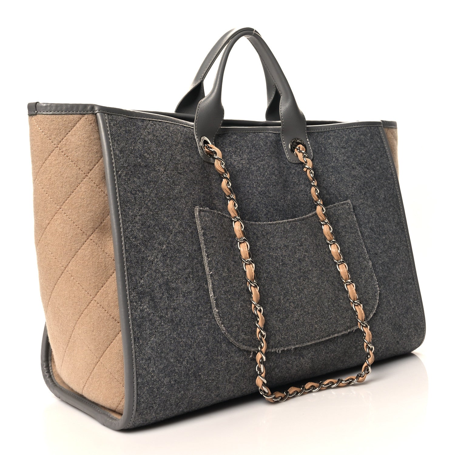 Chanel Wool Felt Large Deauville Tote Grey Beige 3 of 10